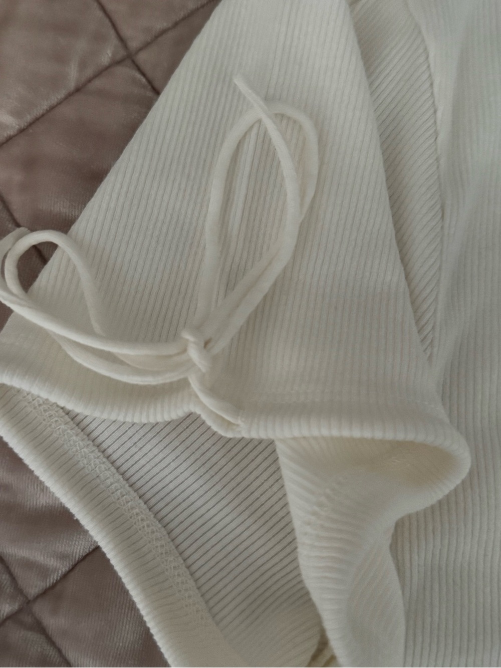 J. Crew Perfect Ribbed Button-Front Scoop Neck Top with Satin Trim, Ivory - Picture 8 of 11